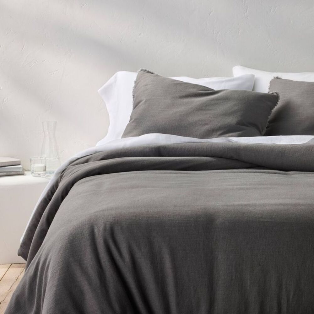 Full/Queen Heavyweight Linen Blend Comforter & Sham Set - Dark Gray